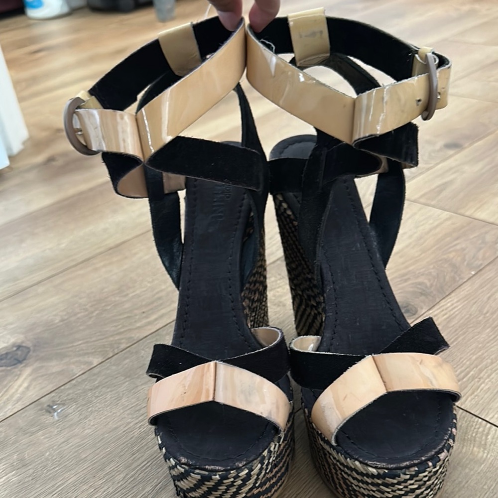 STUDIO POLLINI Black and Cream Platform Sandals